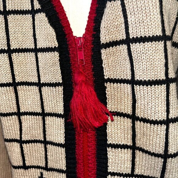 Vintage 70's 80's BOUNDARY WATERS Argyle Zip Up Padded Shoulder Cardigan Sweater - Picture 3 of 10
